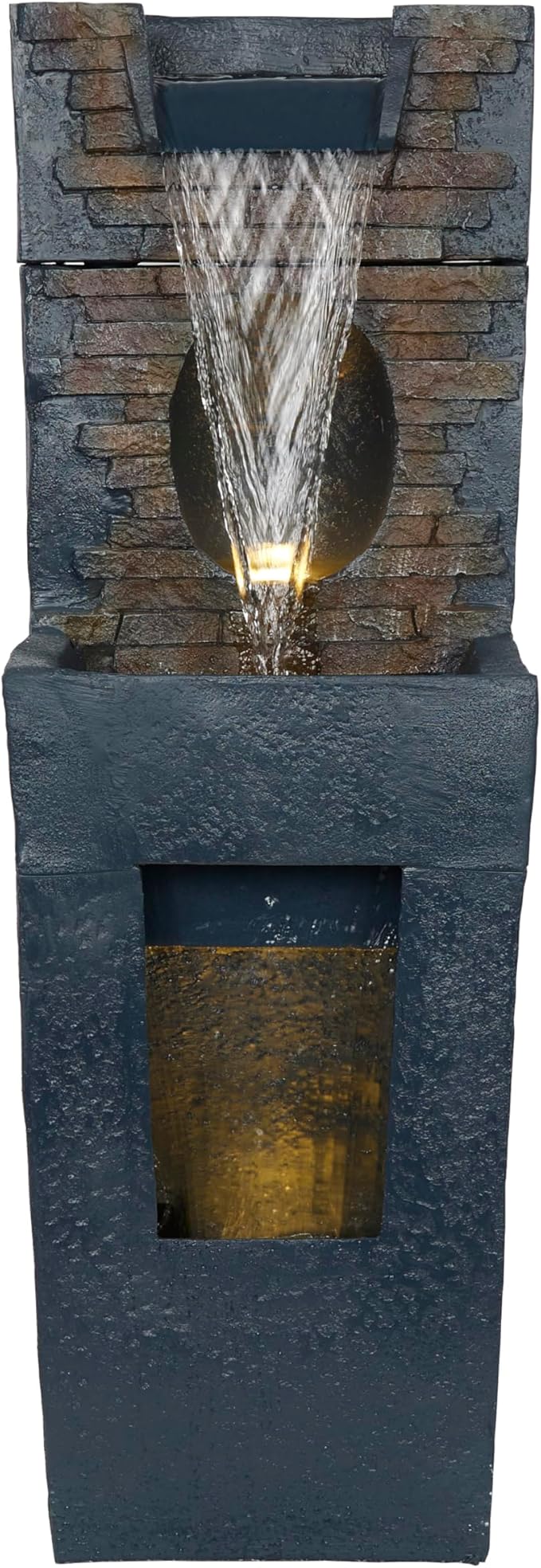 Alpine Corporation TZL398 40" Stone Wall Cascading Fountain with LED Lights, Elegant Outdoor Water Feature for Garden, Patio, Backyard & Home Decor, Relaxing Waterfall Fountain, Gray - Bloomnest