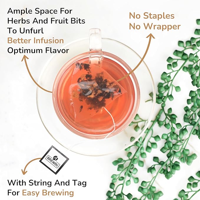 BREWIX, Sour Apple Hibiscus Tea Bags (25 Pyramid Tea Bags) Caffeine-Free Herbal Tea | Apple, Hibiscus, Rosehip | Refreshing Wellness Brew for Any Mood | Hot or Iced Refreshment - Bloomnest