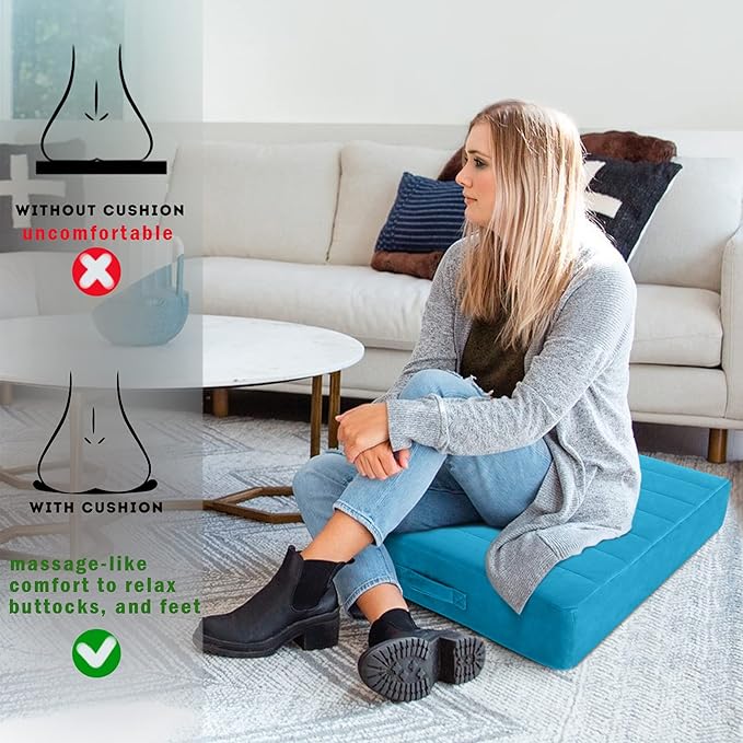 MeMoreCool Square Floor Pillow Seating for Adults Kids, Large Meditation Cushion Floor Pillow with Thick Foam & Soft Tufted Cover, Washable Big Pillow Seat Floor Cushion for Sitting Yoga 24" Blue