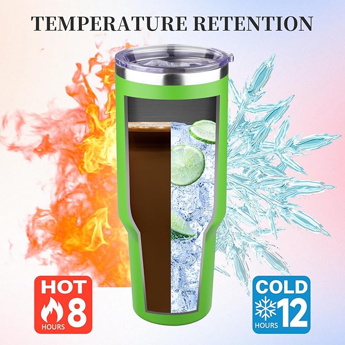 40 oz Tumbler with Lids and Straws Double Wall Vacuum Insulated Tumbler Cup,Stainless Steel Leak-proof Thermal Tumbler Powder Coated Travel Coffee Mug for Cold and Hot Drinks,Avocado Green - Bloomnest
