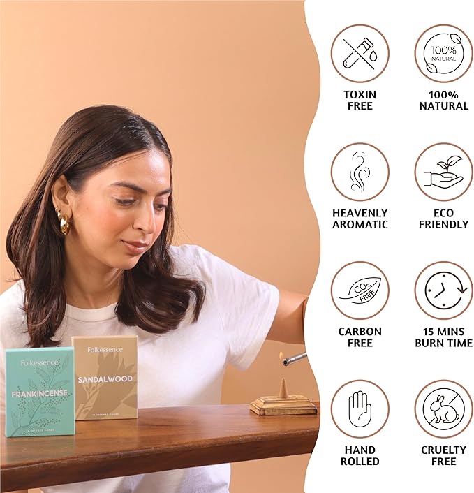 Folkulture Incense Cones Scented, Set of 2 Frankincense & Sandalwood Inscents-Cones (30 Cones), Variety Pack of Insence Cones for Relaxation, Aromatherapy & Air Purification