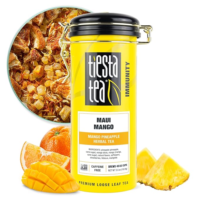 Tiesta Tea Maui Mango, Loose Leaf, Mango Pineapple Herbal Tea, Premium Non-Caffeinated Fruit Blend, Makes Hot or Iced & Brews Up to 50 Cups, 5.5 Ounce Refillable Tin - Bloomnest