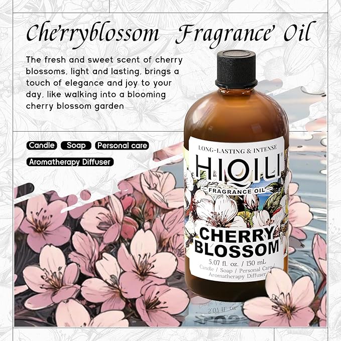 HIQILI Cherry Blossom Fragrance Oil, Floral Perfume Oil, Candle Scents for Candle Making, for Diffuser & Fresh Spray, Long-Lasting Scent - 5.07 Fl Oz HIQILI