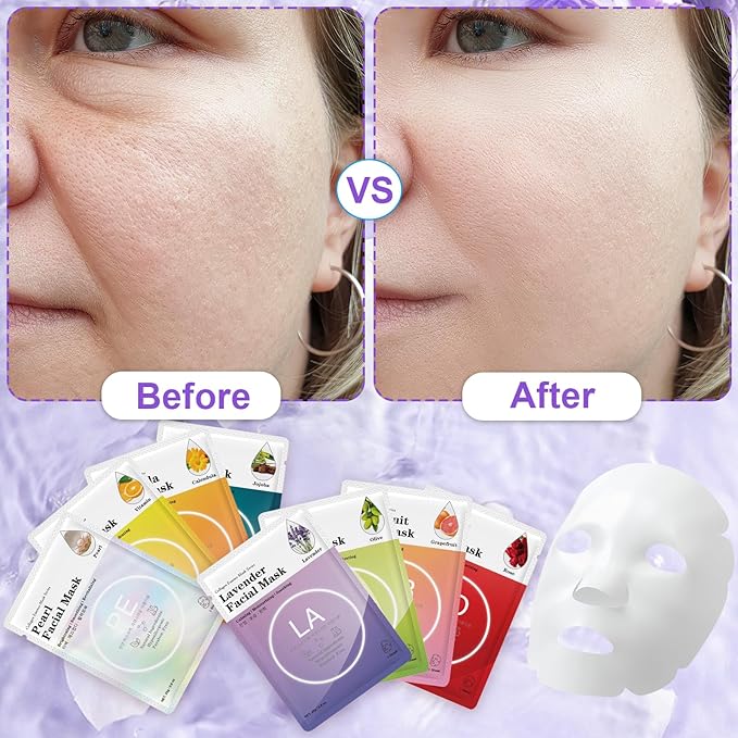 VESPRO 144 Pack Collagen Essence Sheet Facial Masks, Bulk Sheet Masks for Face, Hydrating Facial Masks for All Skin Types, Moisturizing and Soothing, Natural Skincare Spa Face Mask - Bloomnest