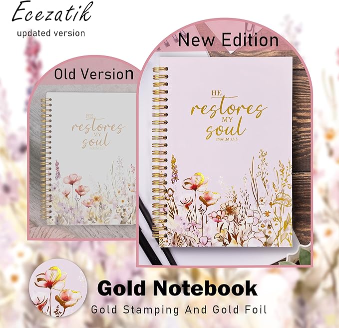 Christian Women's Notebook With Gold Foil, Christian Art Gift Diary, Women's Prayer Diary, Exquisite Bible Notebook, Psalm 23:3 "He Restores My Soul, 5.5 X 8.3 - Bloomnest