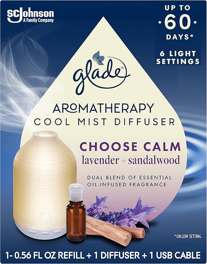 Glade Aromatherapy Diffuser & Essential Oil, Air Freshener for Home, Choose Calm Scent with Notes of Lavender & Sandalwood, 0.56 Fl Oz - Bloomnest
