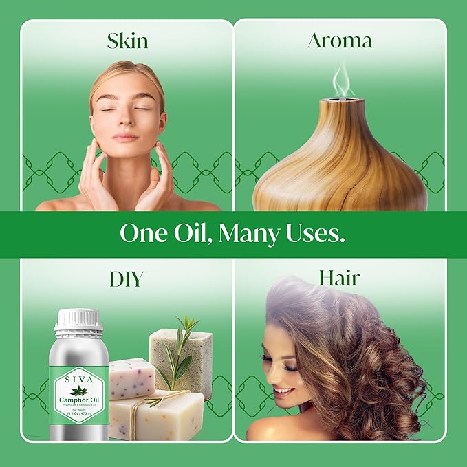 Siva Camphor Essential Oil - 16 Fl Oz – 100% Natural Camphor Oil - for Diffuser, Face, Skin Care, Aromatherapy, Hair Care, Scalp and Body Massage SIVAOrganics