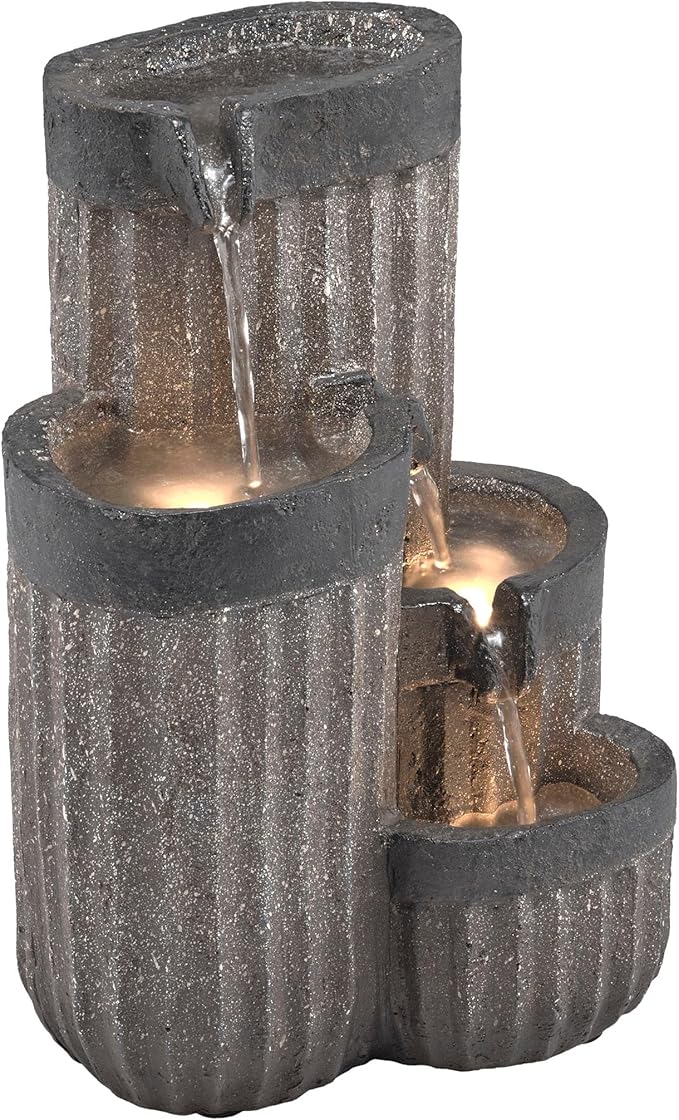 Alpine Corporation WIN1372 14" Tall Cascading Tabletop Fountain with LED Lights – Decorative Indoor Water Feature for Desk, Patio, and Home Décor, Gray - Bloomnest
