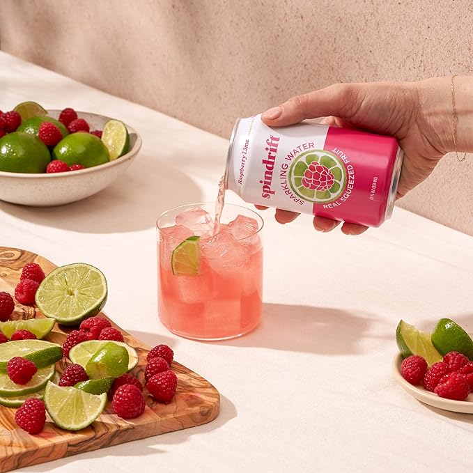 Spindrift Sparkling Water, Raspberry Lime Flavored, Made with Real Squeezed Fruit, Only 9 Calories per Can, 12 Fl Oz Cans, Pack of 24 - Bloomnest