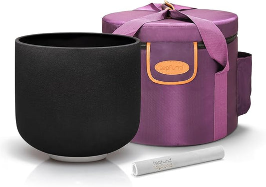 TOPFUND Black D# Note Crystal Singing Bowl Navel Chakra 8 inch with Heavy Duty Carrying Case and Suede Mallet - Bloomnest