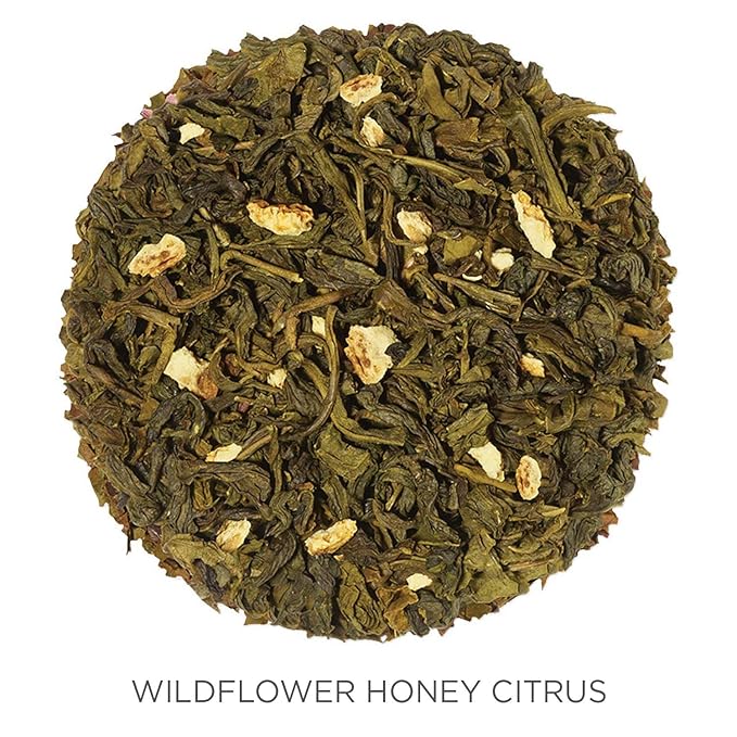 Tea Forte Wildflower Honey Citrus Premium Loose Leaf Caffeinated Green Tea Blend Canister, Makes 35-50 Cups, Round Canister - Bloomnest