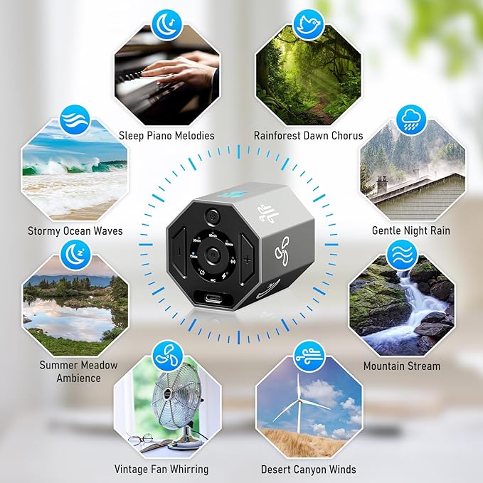White Noise Machine, Gravity Sensing 8 Soothing Natural Sounds, Intelligent Collection of Environmental Noise, Small and Portable, Suitable for Adult Sleeping Machine - Bloomnest