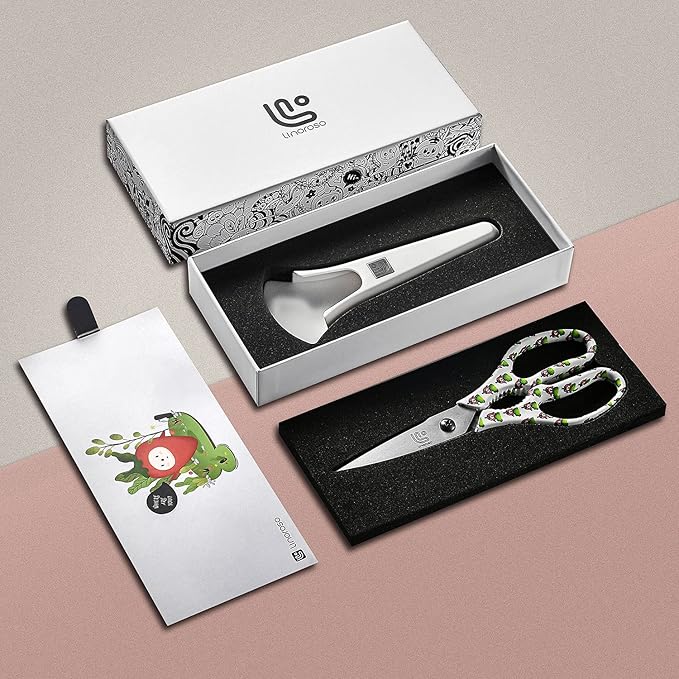 Linoroso Kitchen Scissors Heavy Duty Kitchen Shears with Magnetic Holder Made with Japanese Steel 4034, Multipurpose Ultra Sharp Cooking Scissors for Meat/Vegetables/BBQ/Herbs/Pizza (Graphic,Chili) - Bloomnest