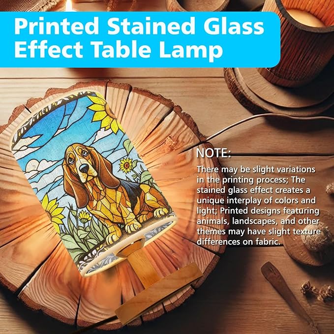 Basset Hound Table Lamp LED 3-Color Pressed Bedside, Dog Shade Lamp with Wood Base for Bedroom Living Room Desk Office - Bloomnest