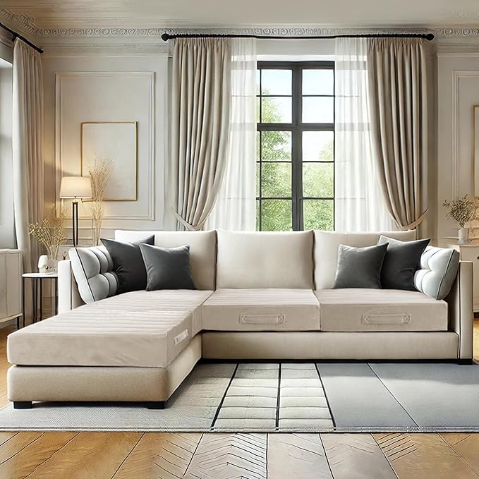 Codi Thick Replacement Couch Cushions 2 Sets, Upholstery Foam with Washable Covers for Sofa Cushion Chair Meditation - 24 × 24 × 5 Inch, High Density Foam, Ivory