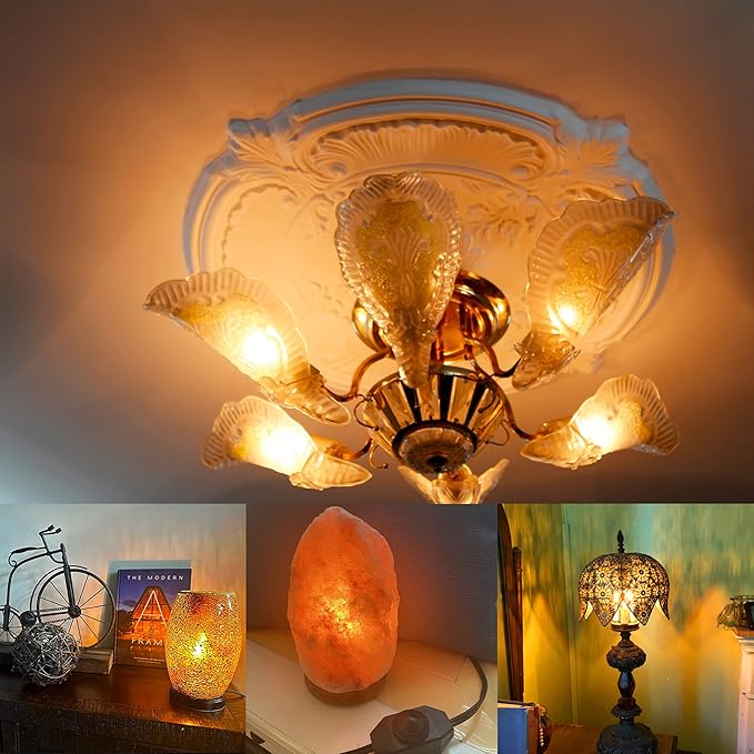 Himalayan Salt Lamp Rock Bulb Dimmable E12 led Sleep Night Light Bulb 2200K Amber Warm, Kx-2000 40W Candelabra T6 C7 4W e12 led Candle Bulbs 450lm for Therapy Mood Soothing Bedroom Nursery,6Pack - Bloomnest