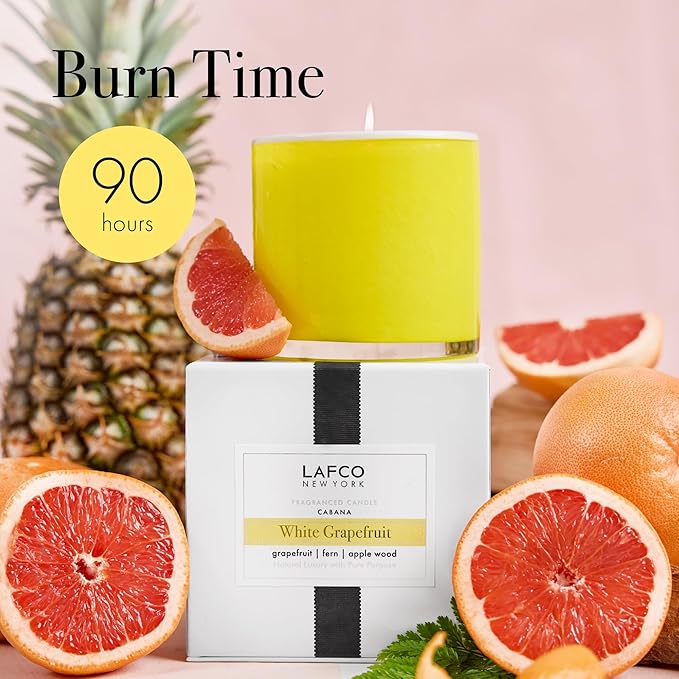 LAFCO New York Signature Candle, White Grapefruit - 15.5 oz - 90-Hour Burn Time - Reusable, Hand Blown Glass Vessel - Made in The USA - Bloomnest
