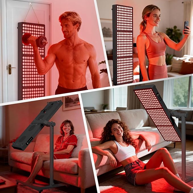 Red Light Therapy for Body and Face, 630nm 660nm 810 nm 830nm 850nm Near Infrared Light Panel with Adjusteble Stand and Timer,300LEDs for Home Use (Black) Home