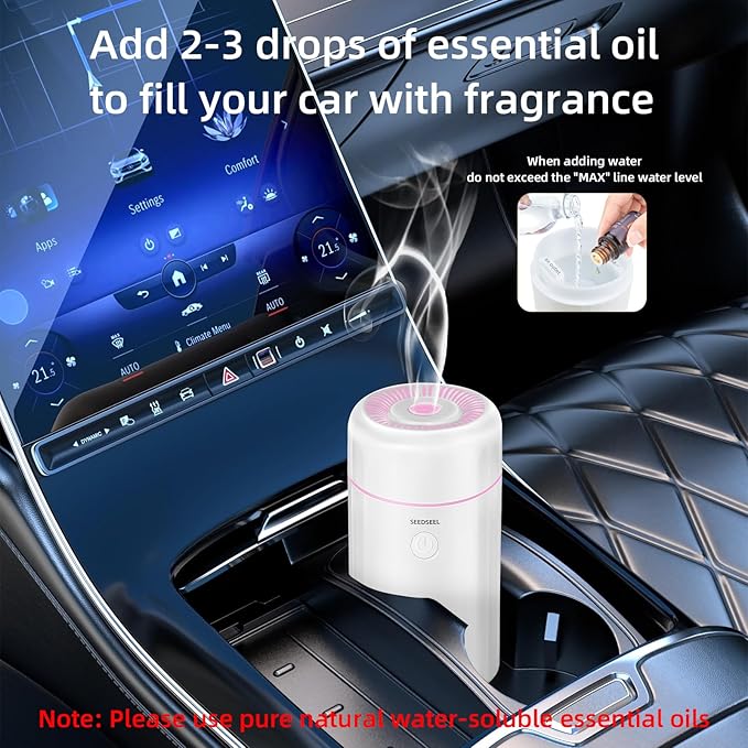 100ML Car Diffuser Humidifier, Cool Mist Air Essential Oil Diffuser with 7-LED Color Changing, Suitable for Car - Bloomnest