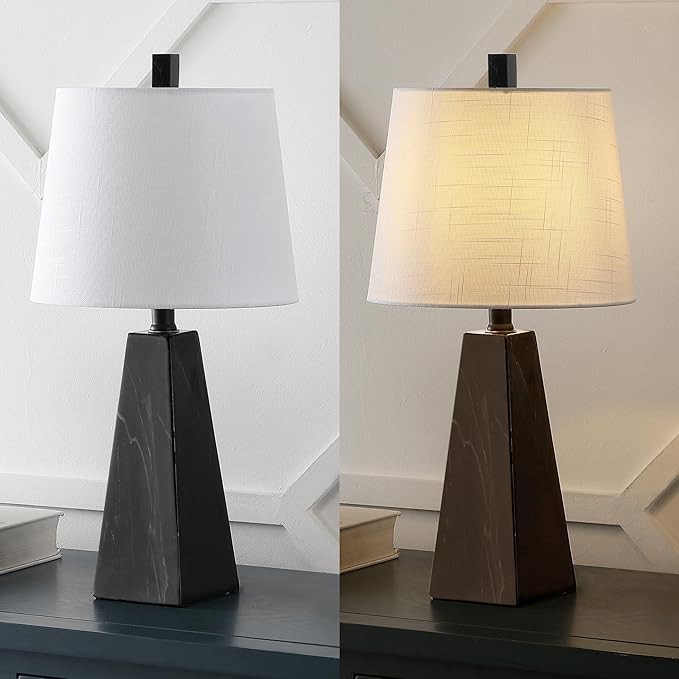 JONATHAN Y JYL1037D-SET2 Owen 20.5" Resin LED Table Lamp Contemporary, Office, Living Room, Family Room, Dining Room, Bedroom, Hallway, Foyer, Black Marble Finish (Set of 2) - Bloomnest