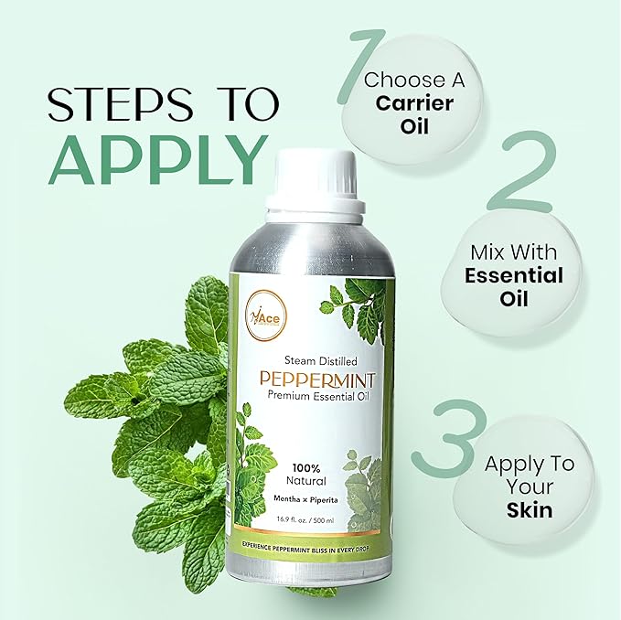 MyAce Peppermint Essential Oil – 100% Pure & Natural, Steam-Distilled Oil for Diffuser, Aromatherapy, Skin Care, Hair, DIY Projects & Home Fragrance - 16 fl oz MyAce