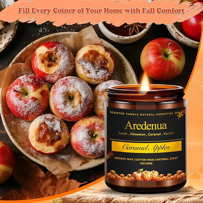 Fall Candles - Caramel Apple Candle | Fall Scented Candle, Thanksgiving Gifts - 7oz Autumn Soy Candles for Home Scented - Apple Scented for Thanksgiving, Autumn & Holiday Gift for Women Men - Bloomnest
