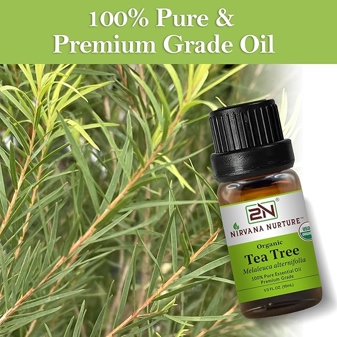 Tea Tree Essential Oil, USDA Certified Organic, 100% Pure Undiluted, Aromatherapy Oil for Diffuser, Hair & Skin Care NirvanaNurture