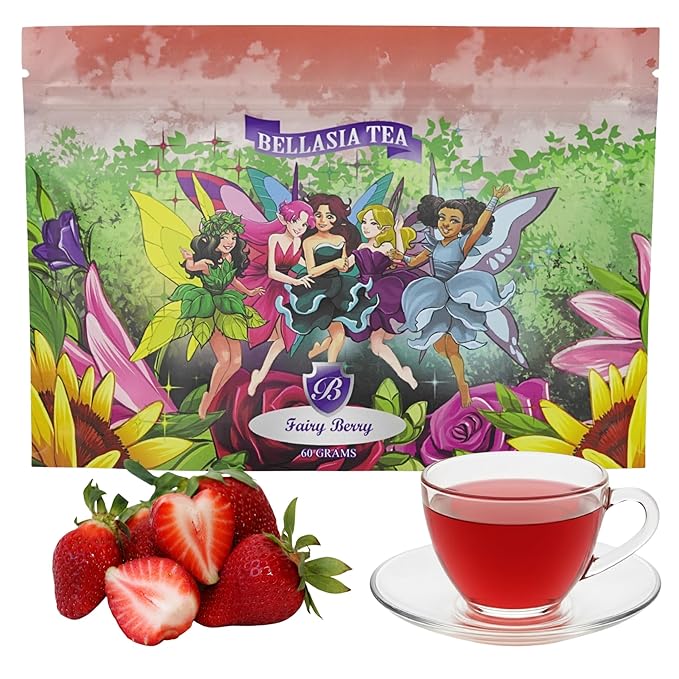 Bellasia Tea Fairy Berry for Kids Using Real Strawberry Pieces- Caffeine Free Herbal Tea Blend with Real Ingredient & Balanced Flavor- Add Loose Leaf Tea to Your Child’s Routine for Fun & Tasty Drink - Bloomnest