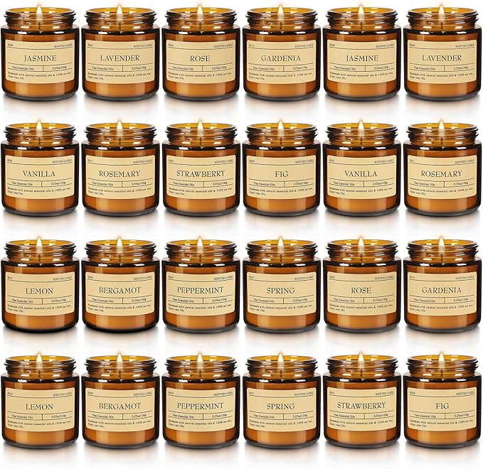Scented Candle Set 24 Pack, Candle for Home Scented, Odor Eliminating, Stress Relief, Long Lasting Soy Wax Gift Set - Bloomnest