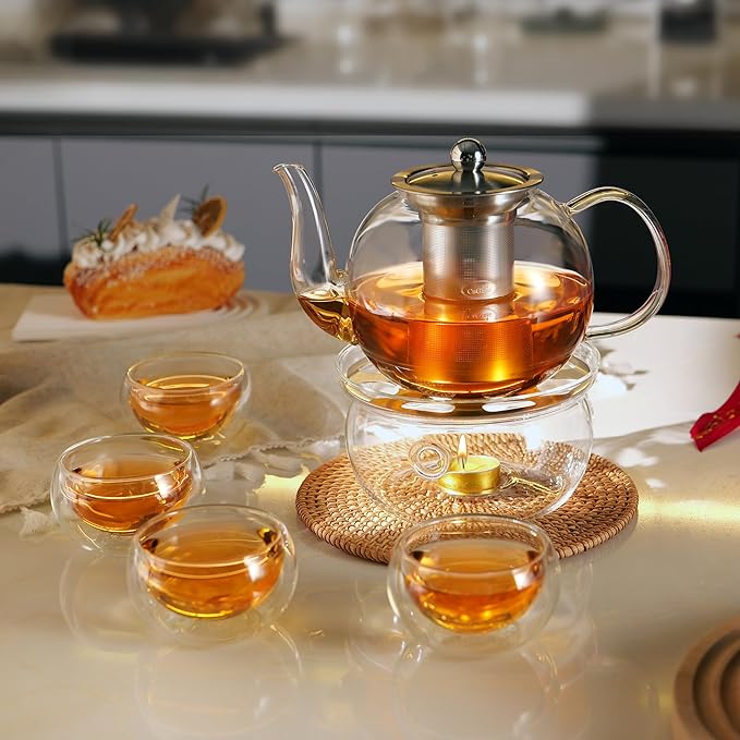 CNGLASS 40oz Glass Teapot with Removable Infuser,Clear Tea Kettle Stovetop Safe,Blooming and Loose Leaf Tea Maker Set - Bloomnest