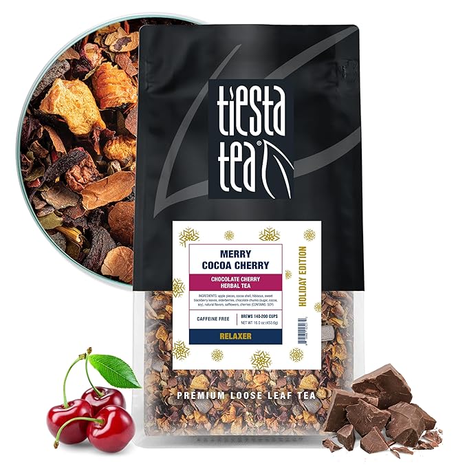 Tiesta Tea - Merry Cocoa Cherry Loose Leaf Tea, Chocolate Cherry Herbal Blend, Non-Caffeinated, Hot or Iced, Makes up to 200 Cups in Resealable Bulk Pouch, 16 Ounce - Bloomnest