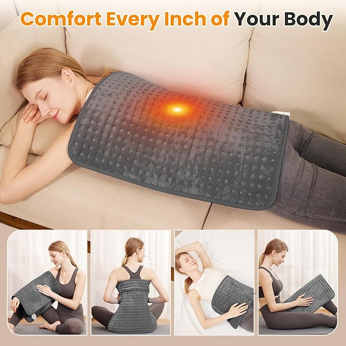 Electric Heating Pad for Back Pain Relief & Cramps - 6 Heat Settings,Auto Shut Off,Moist Heat Options,Portable Heated Pads for Neck/Shoulder Machine Washable Gift for Men Women,Grey,20"x24" - Bloomnest