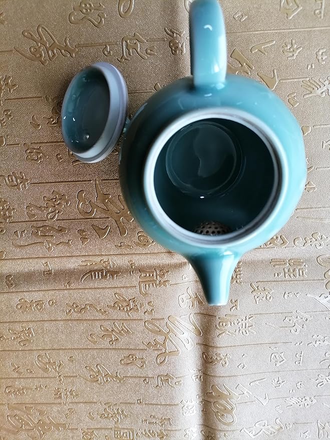 Handcrafted Longquan Celadon Teapot 240ml - Chinese Ceramic Kung Fu Teapot with Jade Glaze Landscape Art, Ideal for Oolong & Pu'er Tea