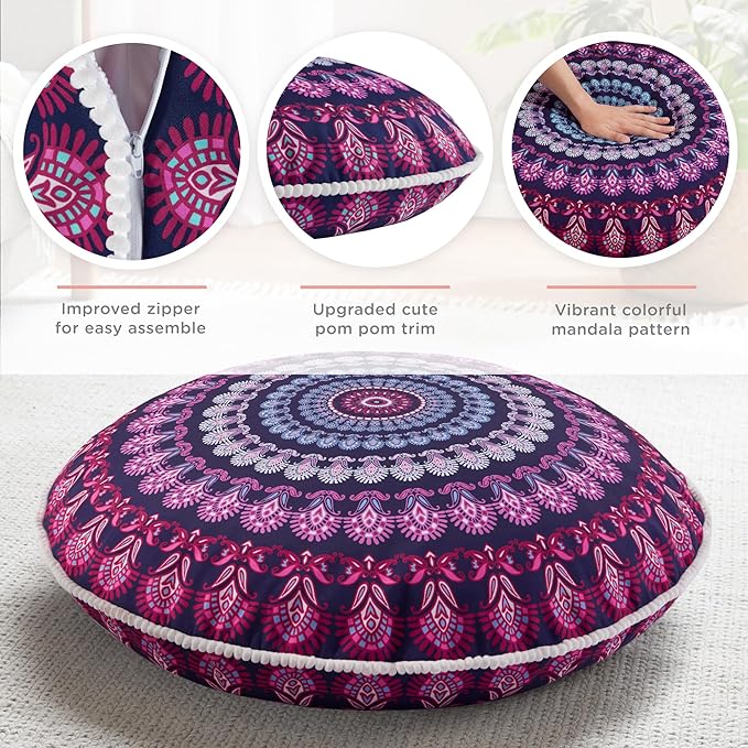 Codi 32 Inch Round Floor Pillow, Large Meditation Pouf Cushion , Memory Foam Stuffer Circle Throw Pillows - (Purple Orchid, 1 Count (Pack of 1))