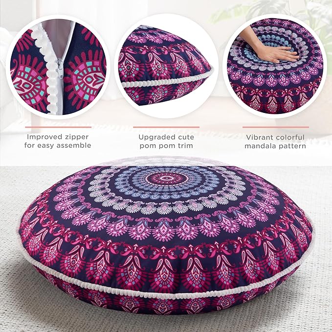 Codi 32 Inch Round Floor Pillow, Large Meditation Pouf Cushion , Memory Foam Stuffer Circle Throw Pillows - (Purple Orchid, 1 Count (Pack of 1)) - Bloomnest