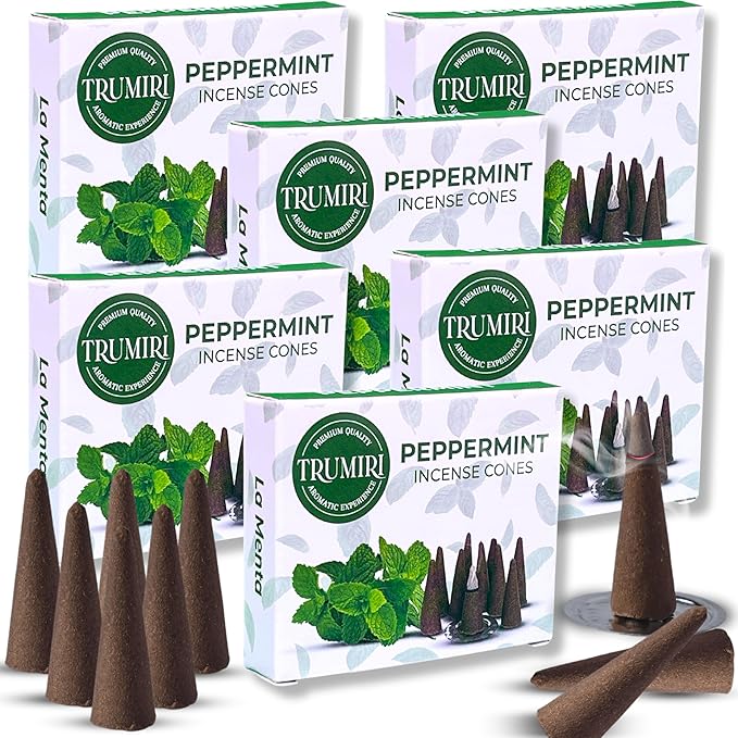Peppermint Incense Cones - Total 60 Cone Incense - Six Packs of 10 Insence Cones - Incense Cones Scented - Cone Incense Scents - Insense Cones - Inscent Cones TRUMIRI