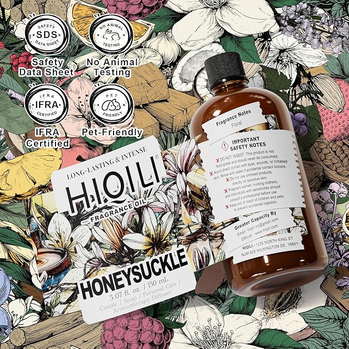 HIQILI Honeysuckle Fragrance Oil for Home Diffuser, Perfect for Candle & Soap Making, Relaxation, Beautiful Gifts - 5.07 Fl Oz HIQILI