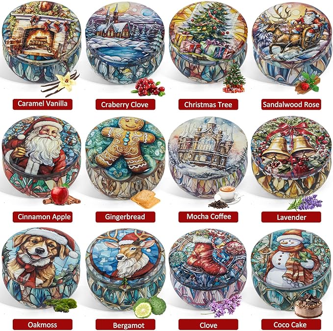 Christmas Candle Gifts Set,12 Pack Scented Candles for Women,300 Hour Long Lasting Natural Soy Wax Aromatherapy Candle, Christmas Gifts for Women - Bloomnest