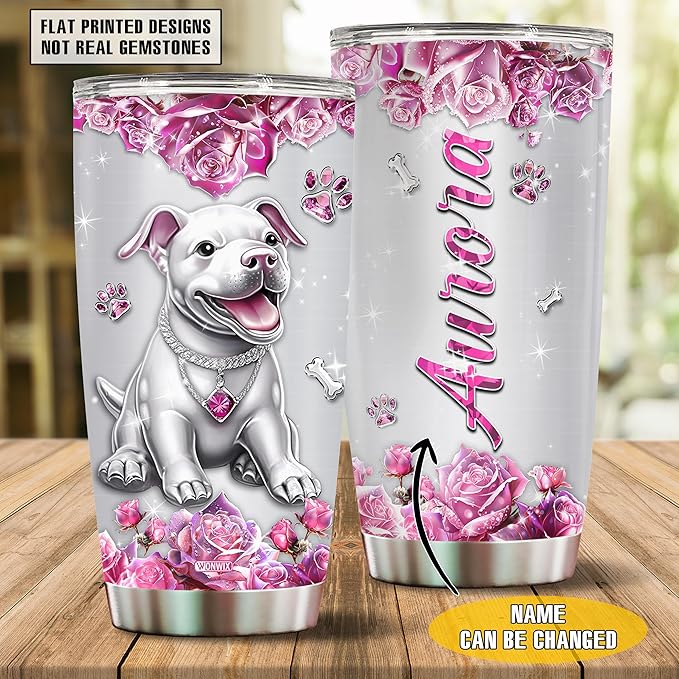 Personalized Pitbull Gifts for Women Insulated Stainless Steel Coffee Mug Tumbler Water Bottle for Pitbulls Owners, Lovers, Wife, Daughter, Christmas, Birthday, Mother's Day, Valentine - Bloomnest