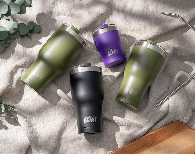 Beast 40 oz Tumbler Stainless Steel Vacuum Insulated Coffee Ice Cup Double Wall Travel Flask (Army Green) - Bloomnest