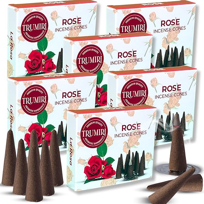 Rose Incense Cones - 60 Pack (10 x 6 Scented Cones) - Six Packs of 10 TRUMIRI