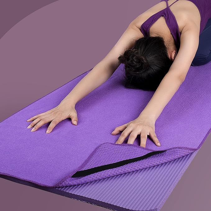 POLYTE Microfiber Hot Yoga Towel Mat with Non-Slip Silicone Grip and Secure Fit Elastic Straps, 24 x 72 in (Purple) - Bloomnest