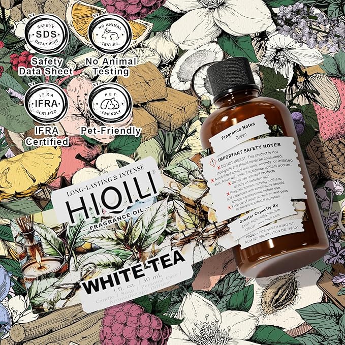 HIQILI White Tea Fragrance Oil for Essential Oil Diffuser, DIY Candle & Soap Making, Blend to Perfume & Air Freshener Spray - 1 Fl Oz HIQILI