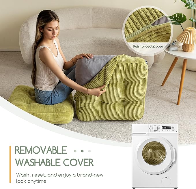 HIGOGOGO Washable Floor Pillow Cushion for Adults, Meditation Cushion Pillow, Large Square Floor Sitting, Removable Tufted Corduroy Cover, for Tatami Living Room or Yoga, 22x22 Inch, Machine Washable - Bloomnest