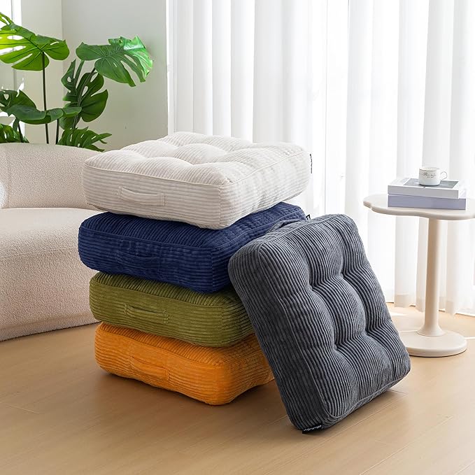 6" Washable Floor Pillow Cushion for Adults, Meditation Cushion Pillow, Large Square Floor Sitting, Removable Tufted Corduroy Cover, for Tatami Living Room or Yoga, 22x22 Inch, Machine Washable - Bloomnest