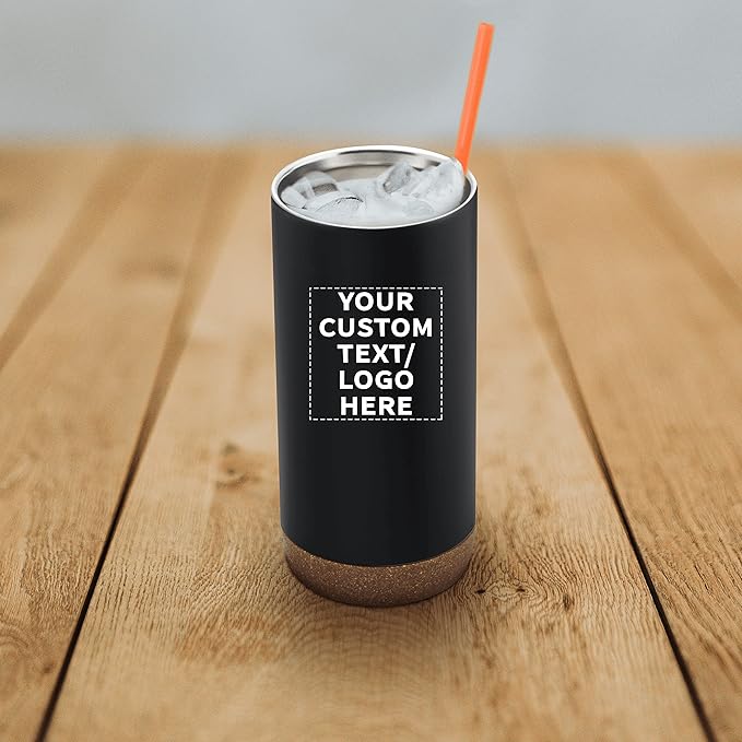 DISCOUNT PROMOS Custom Tumblers Cork Bottom 16 oz Set of 10/50/100 Personalized Bulk Pack Double Wall Insulated Matte Finish Iced Coffee Soda - Black - Bloomnest