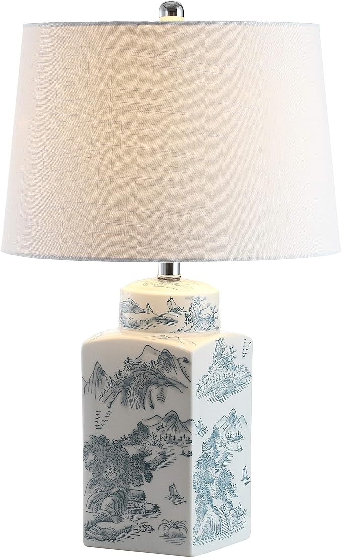 JONATHAN Y JYL5052A Audrey 24.5" Chinoiserie LED Table Lamp Cottage French Country Bedside Desk Nightstand Lamp for Bedroom Living Room Office College Bookcase LED Bulb Included, Blue/White - Bloomnest