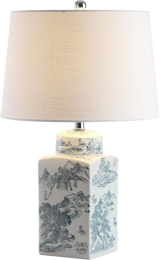 JONATHAN Y JYL5052A Audrey 24.5" Chinoiserie LED Table Lamp Cottage French Country Bedside Desk Nightstand Lamp for Bedroom Living Room Office College Bookcase LED Bulb Included, Blue/White - Bloomnest