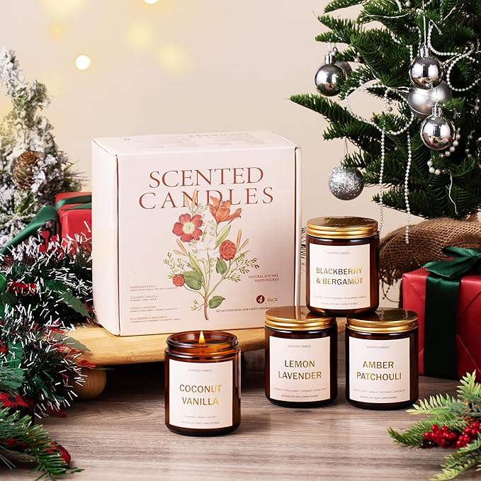 28oz Wood Wick Candles That Crackle: 4 Pack Scented Candles for Home Scented, Aromatherapy Candle Set with Crackling Wooden Wick Up to 200H Burning Candle Gift Set for Birthday Thanksgiving Christmas - Bloomnest