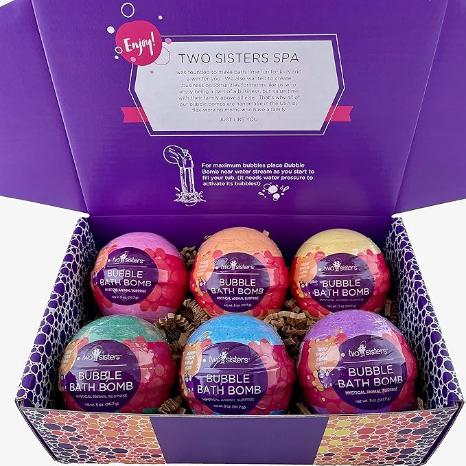 Mystical Bath Bombs for Girls and Boys with Surprise Toys Inside (6 Pack) - Large Bubble Bath Bombs for Kids - Fruity Scents, Fizzies, Made in USA, Mystic Animal - Ideal Holiday Gift by Two Sisters - Bloomnest